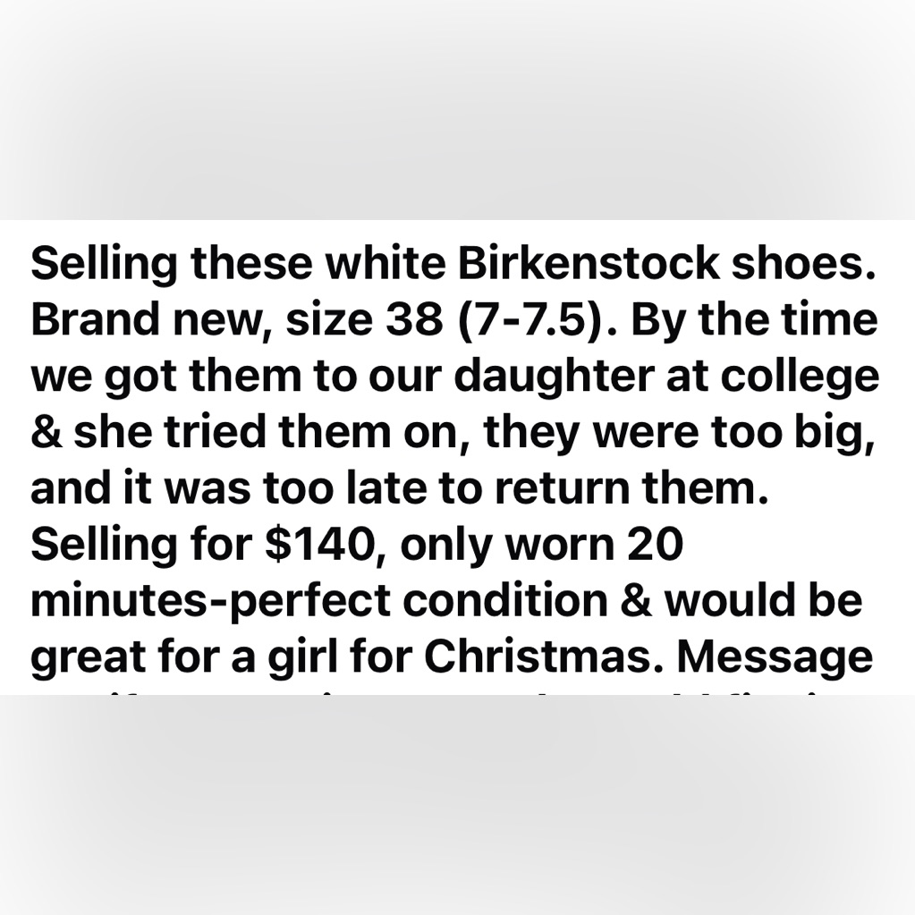 White Birkenstock Shoes. Brand New,Size 38 (7-7.5) Worn 20 Min Perfect Condition